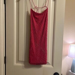 Oh Polly fitted pink sparkle dress